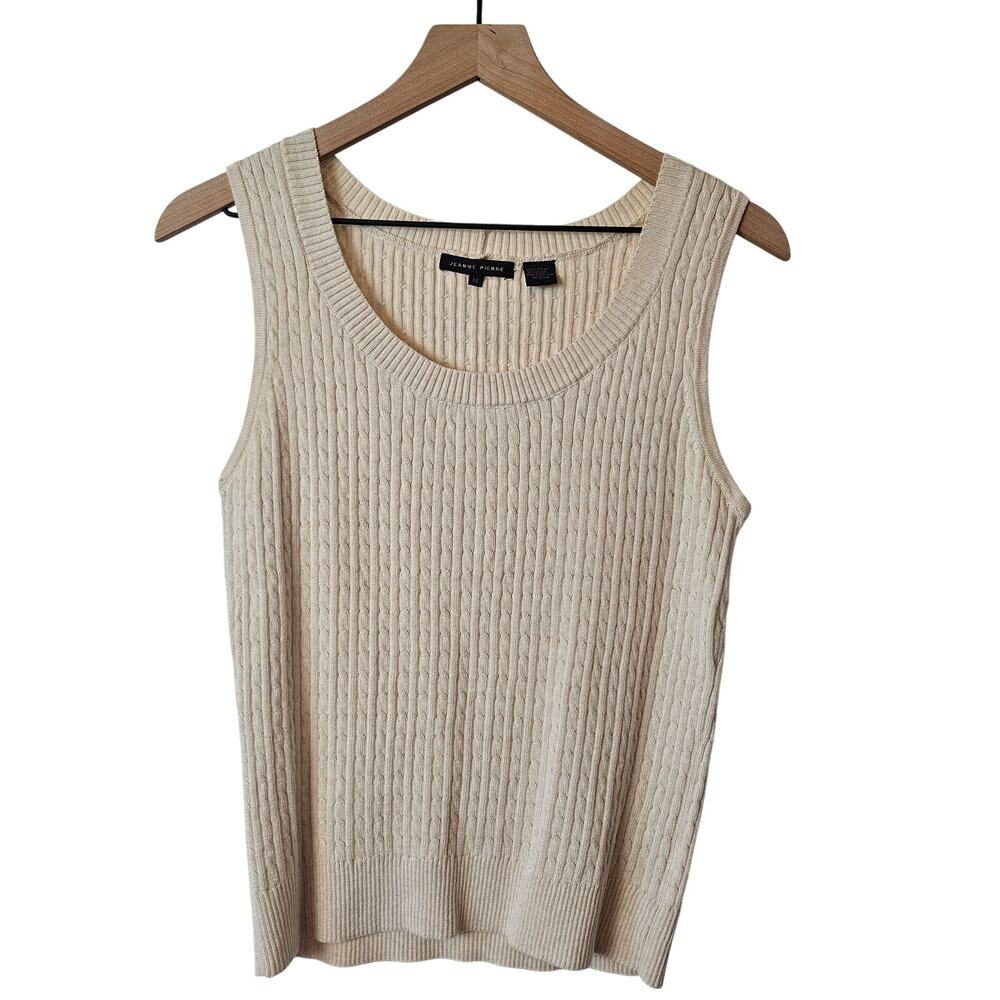 Jeanne Pierre Cable Ribbed Sweater Vest M Ivory Tank Tight Knit